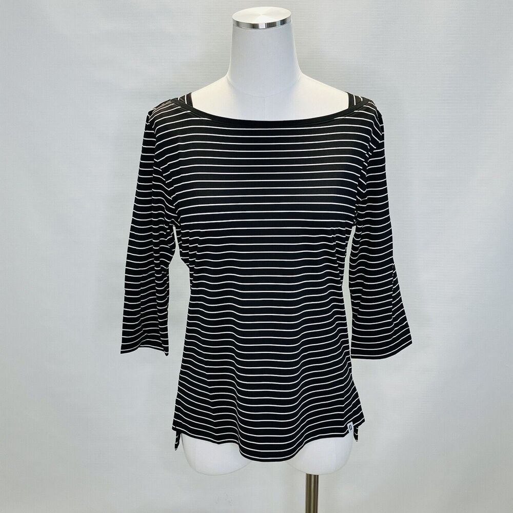 FootJoy Golf Shirt Polo Womens Boatneck 3/4 Sleeve XS Black Striped MSRP $68